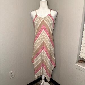Given Kale Dress Women’s Small Multi Striped Linen Blend Straps Handkerchief Hem
